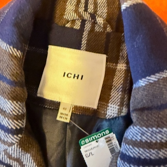 Ichi brown and blue touch of wool check plaid double breasted coat NWT - Picture 8 of 12